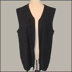 aktuell NWOT Black Sleeveless Cardigan, Zip Up Vest Silver Thread Medium